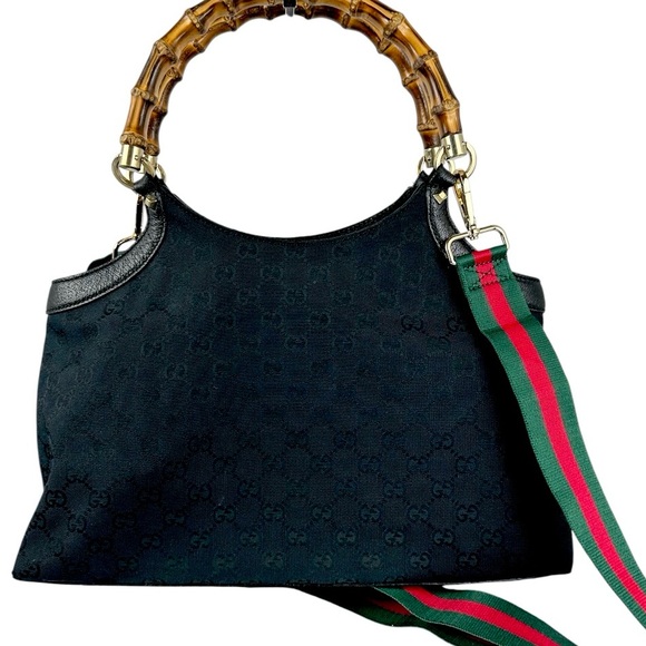 Gucci Logo Canvas Bamboo handle 2-Way Bag Unbranded Strap - Picture 1 of 9